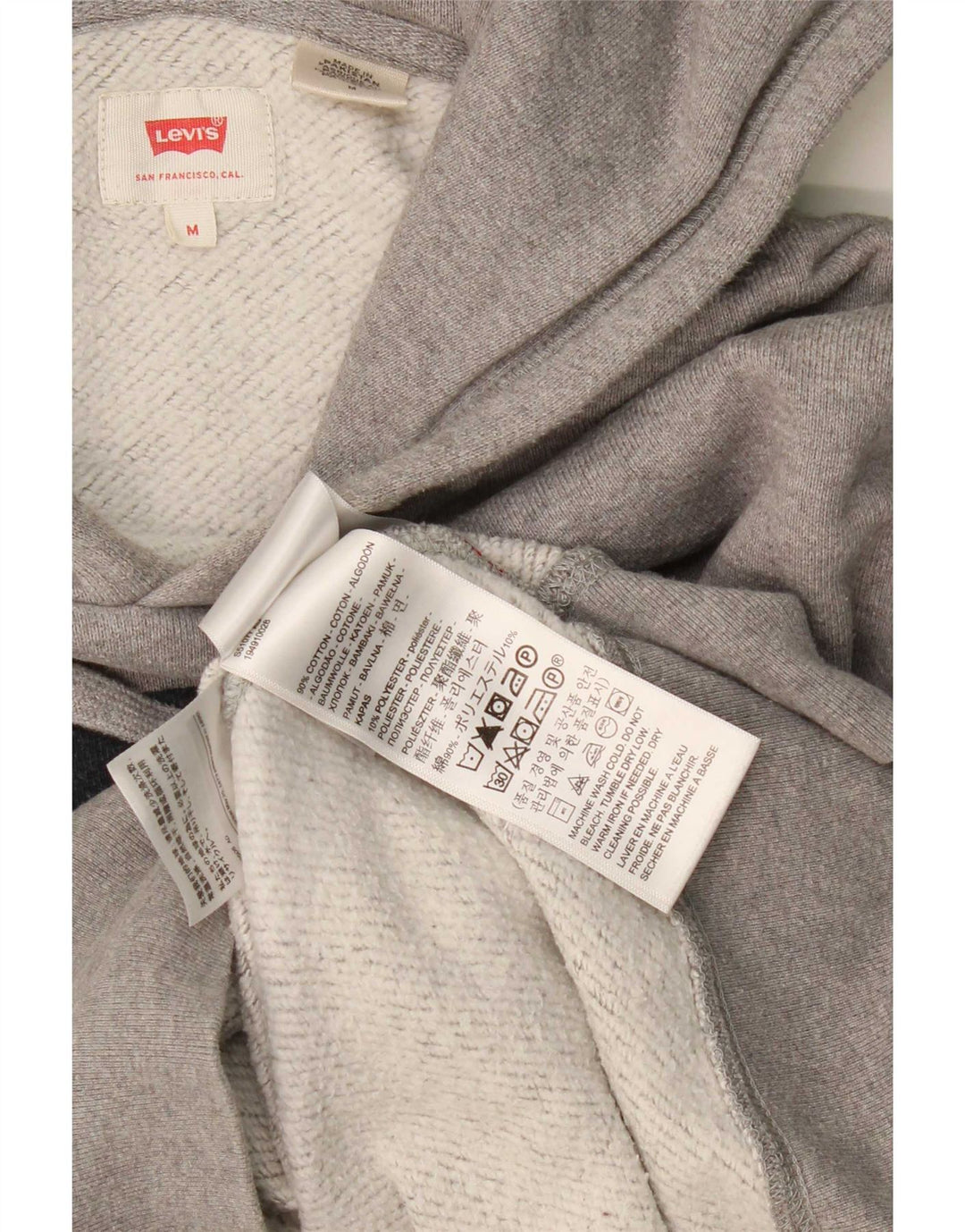 Suéter com capuz gráfico masculino Levi's algodão manchado cinza médio