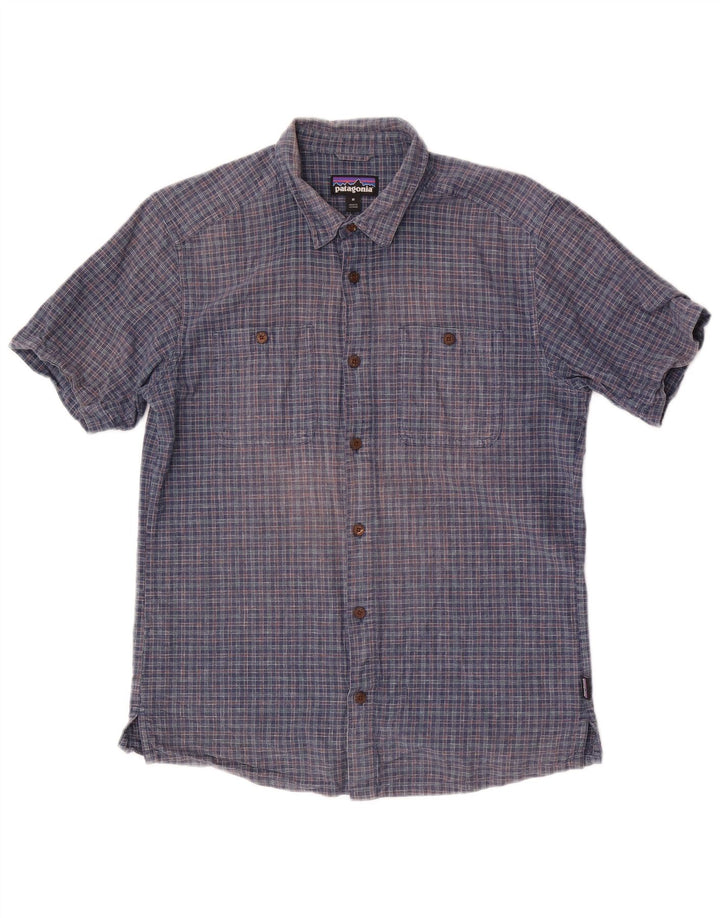 Camisa masculina de manga curta Patagonia xadrez azul médio