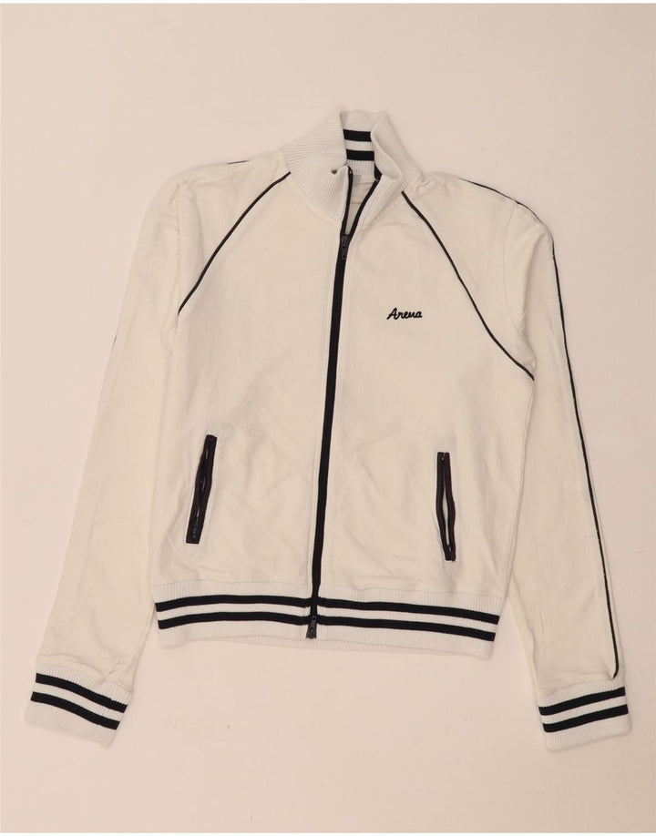 Arena Womens Tracksuit Top Jacket UK 10 Pequeno Algodão Branco