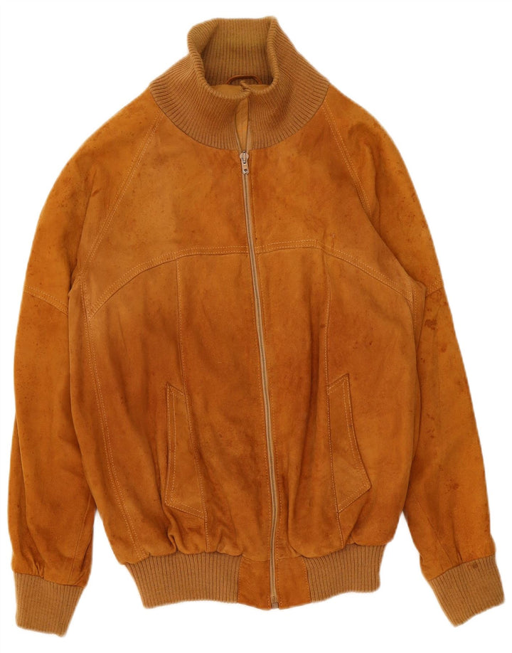 Jaqueta bomber masculina vintage de camurça IT 50 couro bege grande