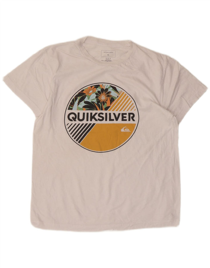Camiseta feminina Quiksilver Regular Fit com estampa gráfica Reino Unido 14 algodão branco médio