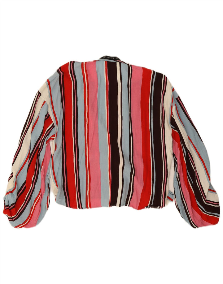 Zara blusa feminina cropped manga comprida top UK 14 médio listrado multicolorido