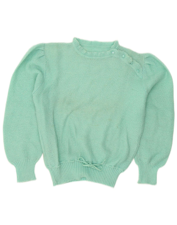 Suéter feminino vintage com gola redonda UK 14 grande turquesa