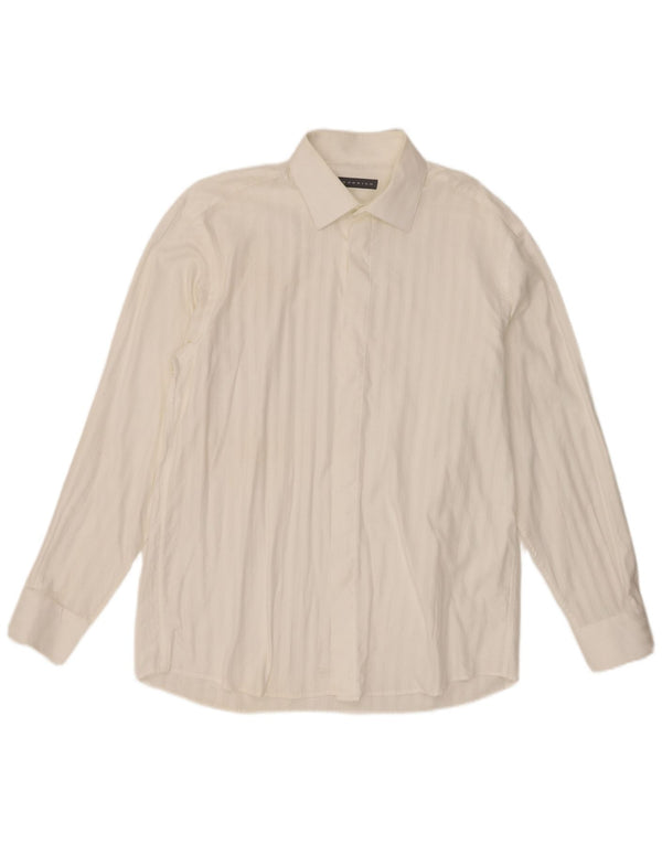 Camisa masculina Rodrigo tamanho 42 16 1/2 grande algodão listrado branco