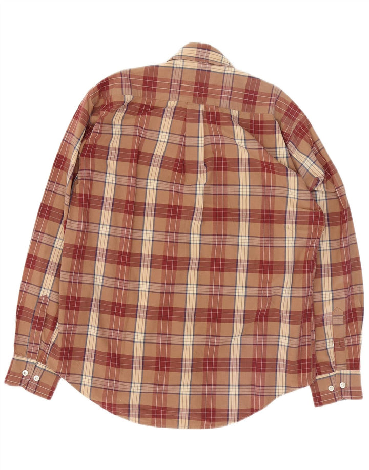 Camisa masculina Tommy Hilfiger de algodão xadrez marrom médio