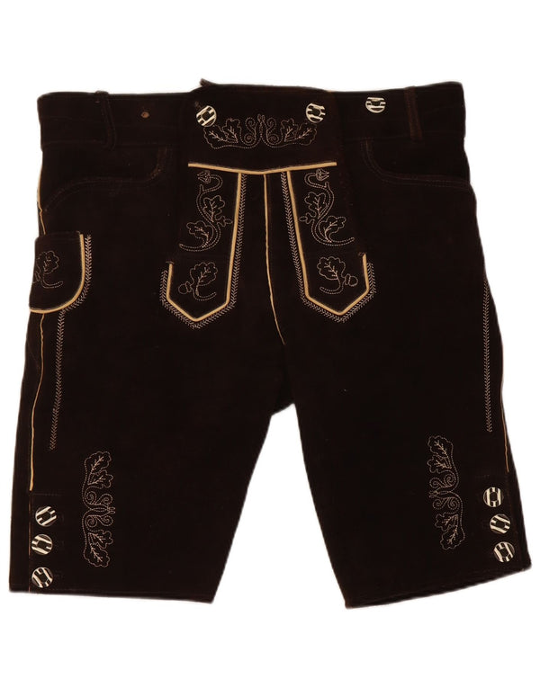 Landhaus Mens Trachten Graphic Suede Shorts Médio W36 Couro Marrom