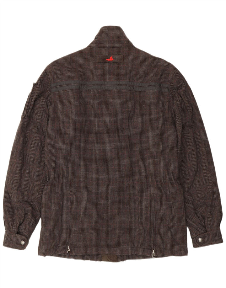 Jaqueta corta-vento masculina Museum UK 40 grande algodão houndstooth marrom
