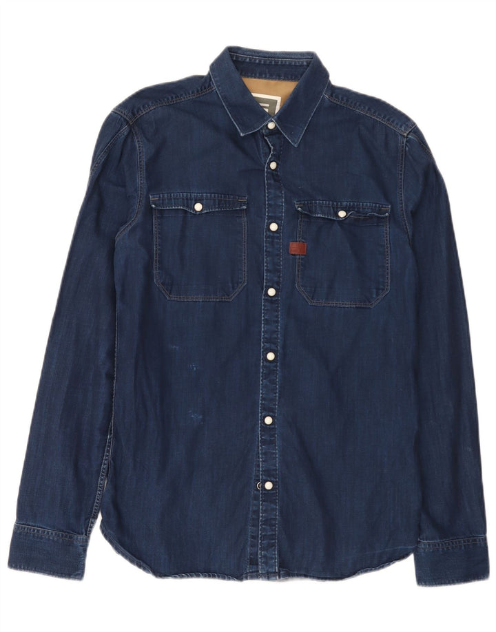 Camisa jeans masculina G-Star de algodão azul médio