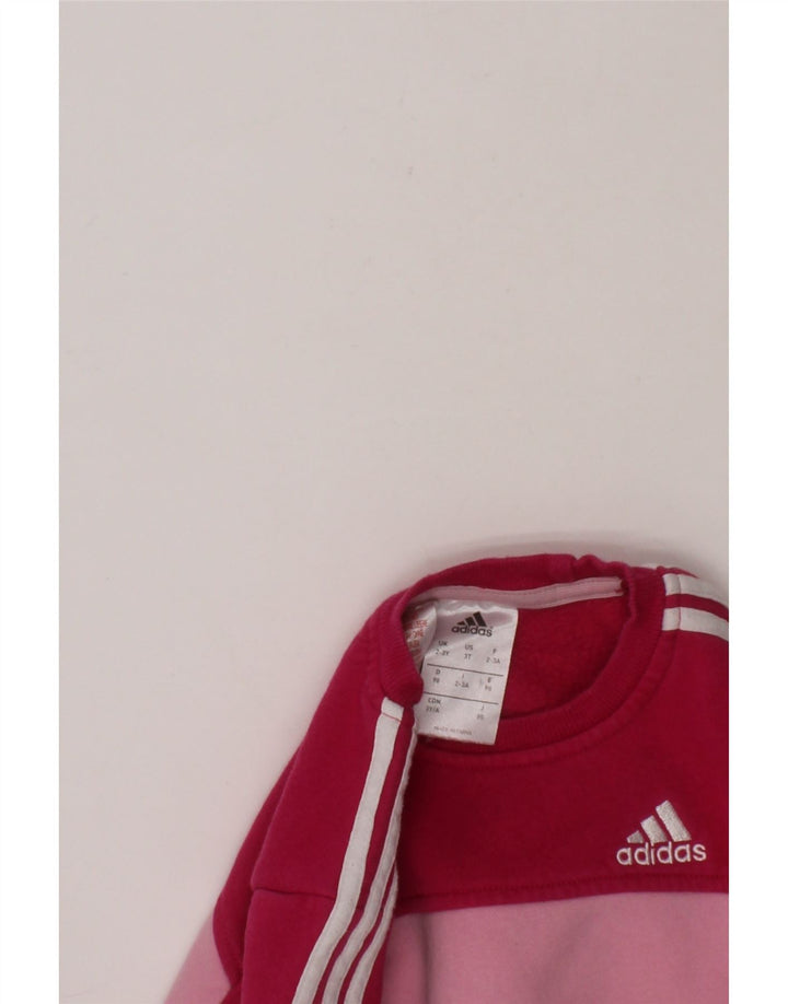 ADIDAS Girls Sweatshirt Jumper 2-3 Years Pink Colourblock Cotton Vintage Adidas and Second-Hand Adidas from Messina Hembry 
