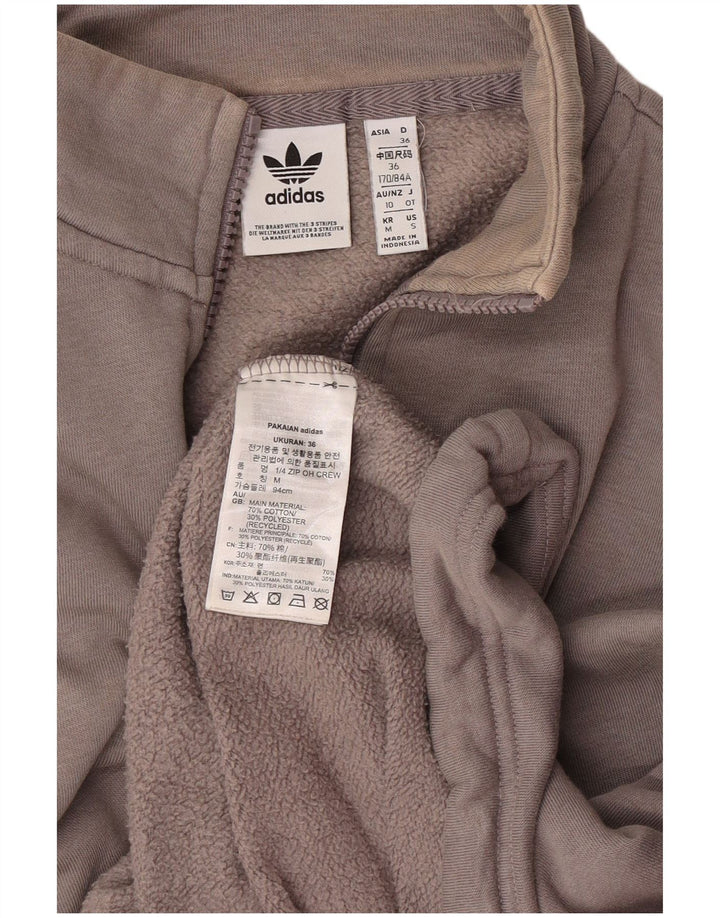 Adidas feminino oversized gráfico zip pescoço moletom jumper eu 36 pequeno cinza