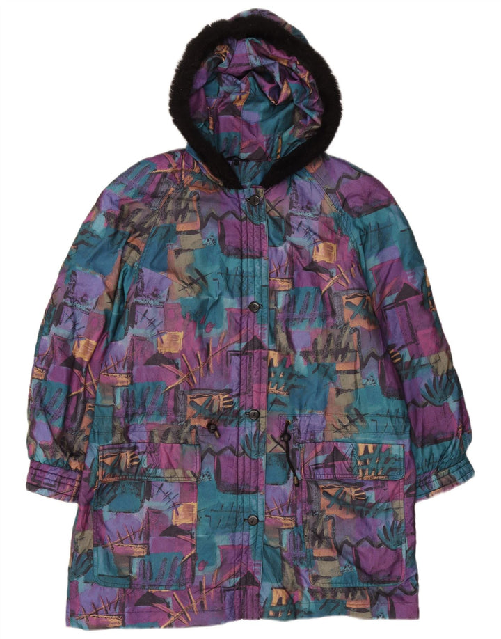 Casaco corta-vento feminino vintage grande com padrão abstrato Reino Unido 18 XL roxo