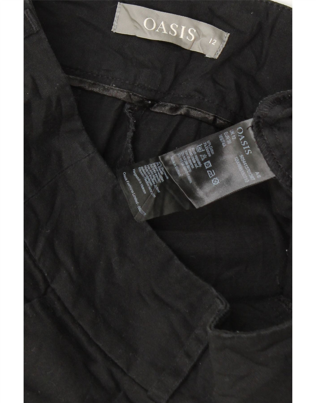 Shorts Chino feminino Oasis UK 12 médio W32 algodão preto
