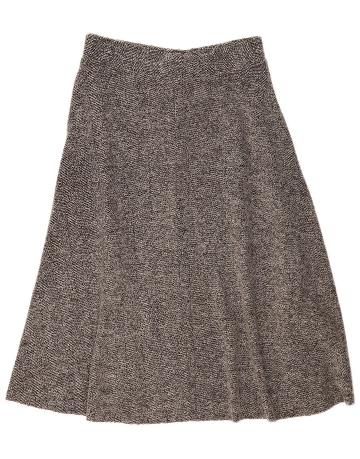 Saia feminina Zara Midi A-Line grande W32 espinha de peixe cinza