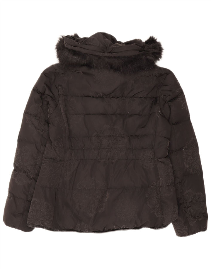 Jaqueta feminina acolchoada com capuz gráfico Desigual IT 44 médio preto floral