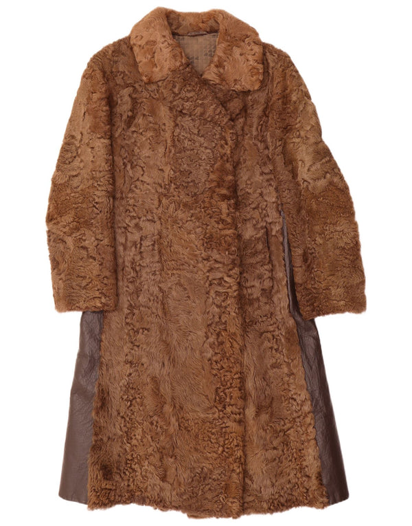 Sobretudo de pele feminino VINTAGE UK 10 pequeno marrom