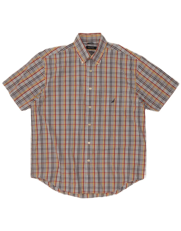 Camisa masculina de manga curta Nautica grande algodão xadrez multicolorido