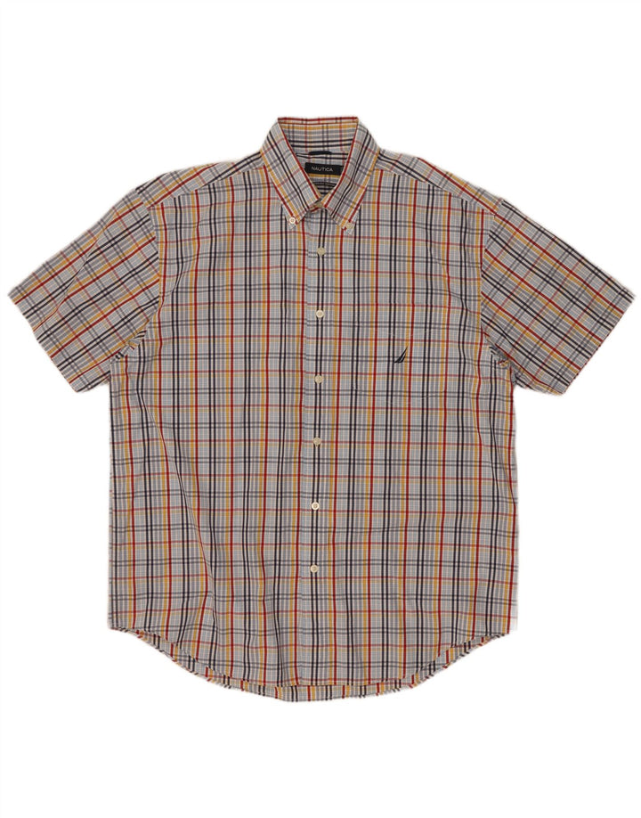 Camisa masculina de manga curta Nautica grande algodão xadrez multicolorido