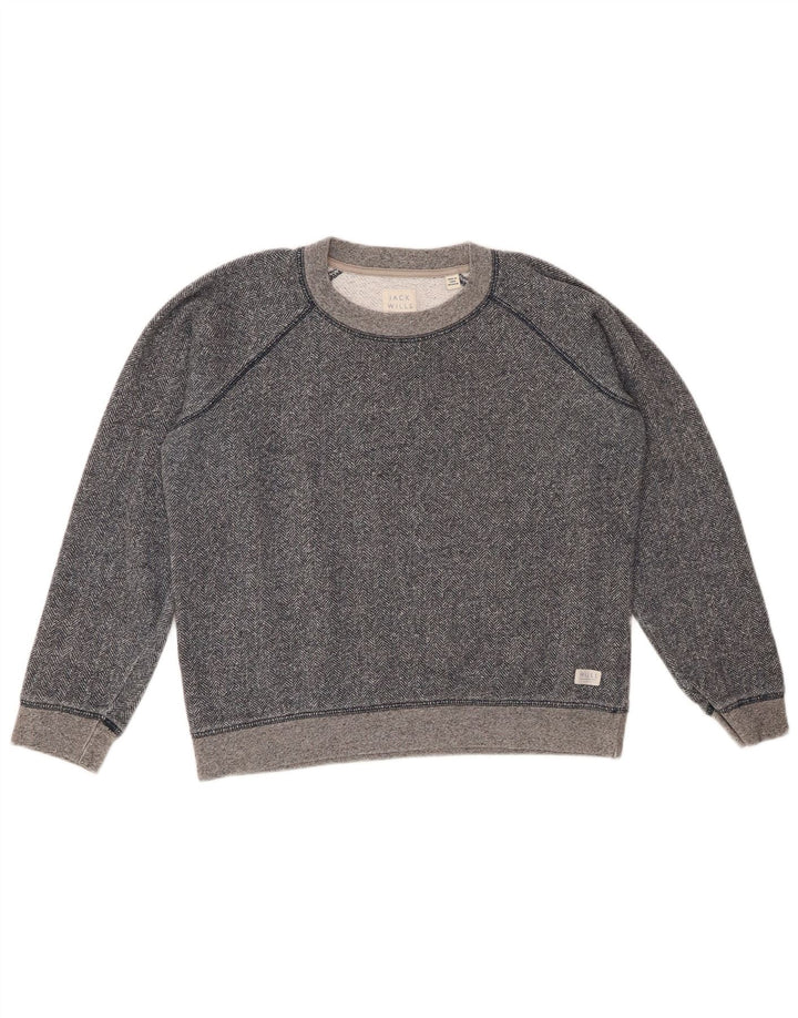 JACK WILLS Suéter feminino cropped Reino Unido 12 médio azul marinho salpicado