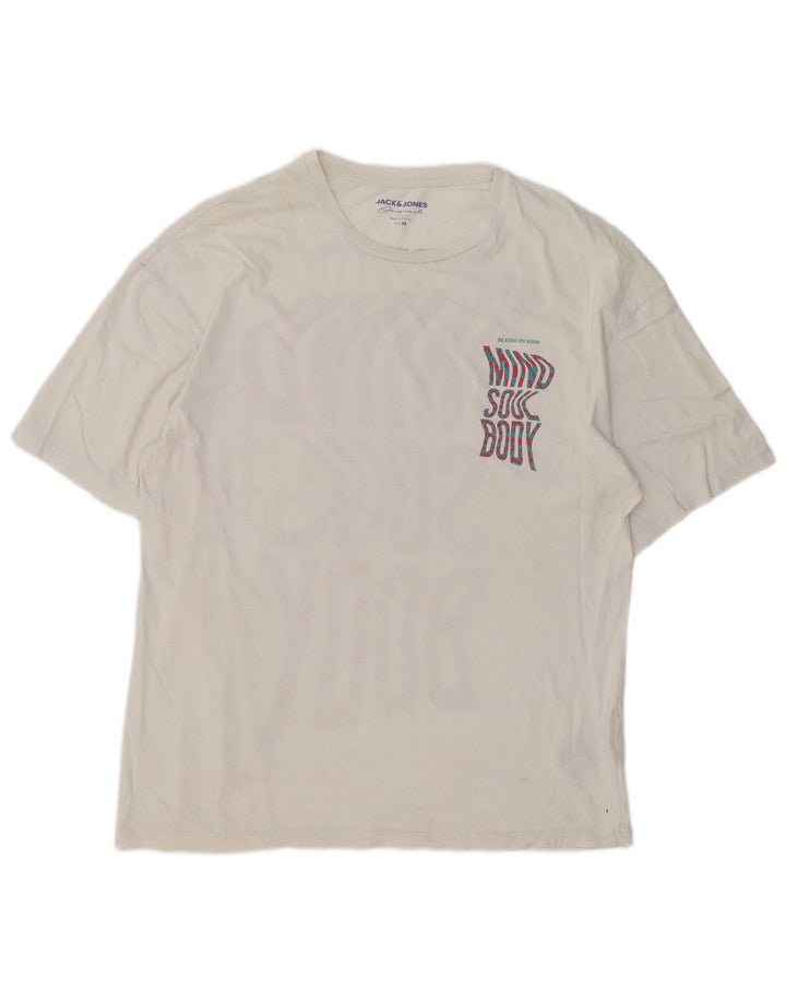 Camiseta gráfica masculina Jack & Jones Top médio algodão branco
