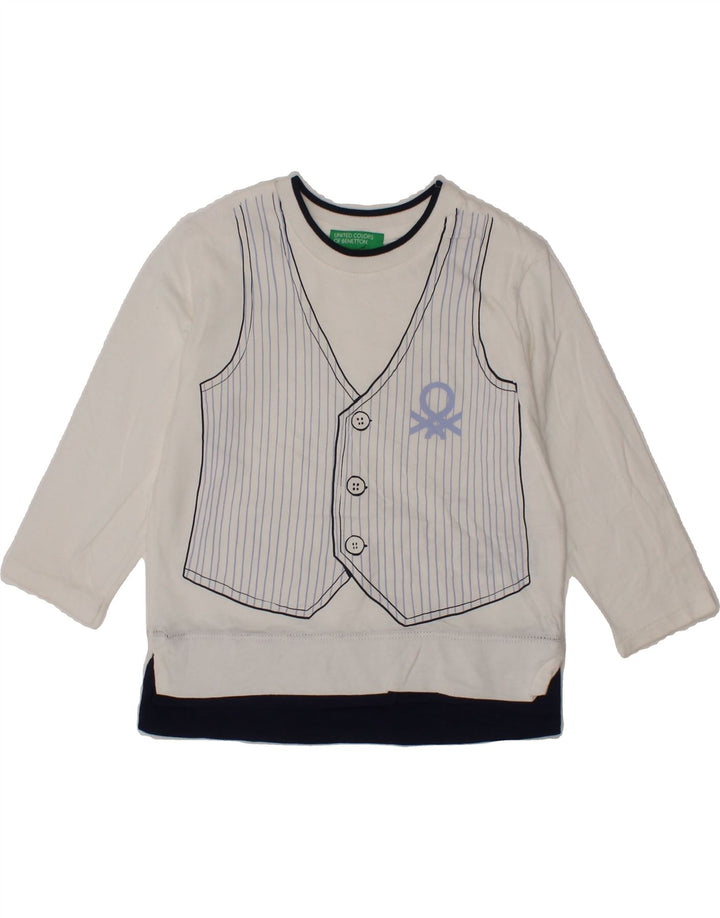 BENETTON Baby Boys Graphic Sweatshirt Jumper 12-18 Months White Cotton Vintage Benetton and Second-Hand Benetton from Messina Hembry 