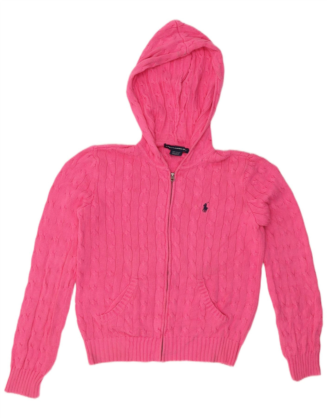 Suéter feminino Ralph Lauren com capuz e cardigã curto Reino Unido 16 grande algodão rosa