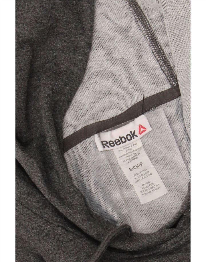 REEBOK Womens Graphic Hoodie Jumper UK 10 Small Grey Cotton Vintage Reebok and Second-Hand Reebok from Messina Hembry 