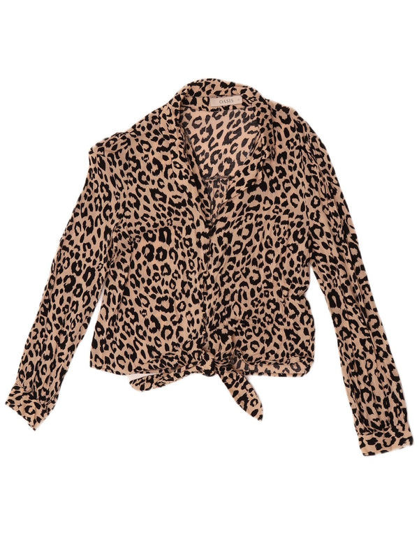 Blusa feminina Oasis com gravata frontal e estampa animal Reino Unido 12 bege médio