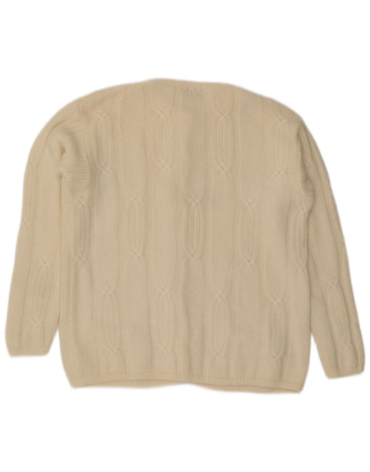 BENETTON Womens Oversized Cardigan Sweater UK 10 Small Off White Wool