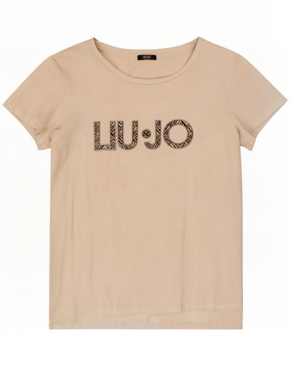 Camiseta feminina Liu Jo com estampa gráfica UK 14 médio branco