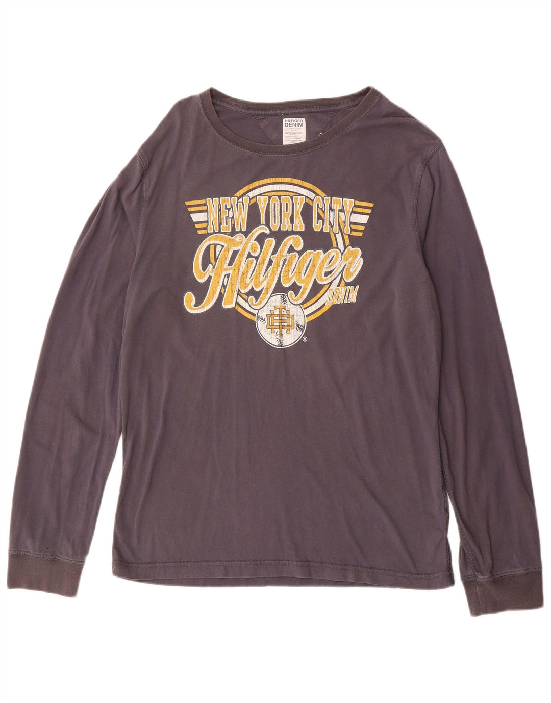Top gráfico masculino TOMMY HILFIGER manga comprida grande cinza