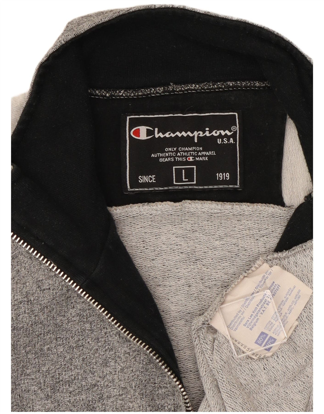 CHAMPION Suéter masculino com gola e zíper, grande, cinza, algodão colorblock