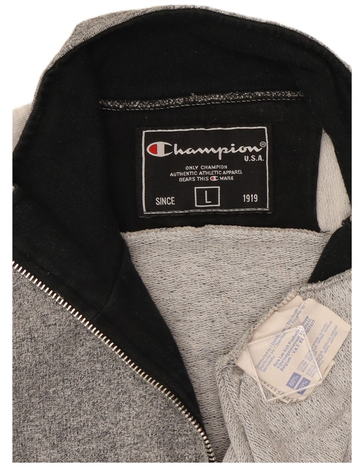 CHAMPION Suéter masculino com gola e zíper, grande, cinza, algodão colorblock