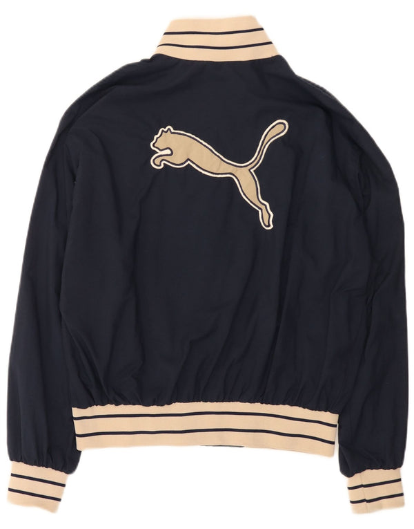 Puma Mens Graphic Loose Fit Bomber Jacket UK 36 Small Navy Blue Colourblock