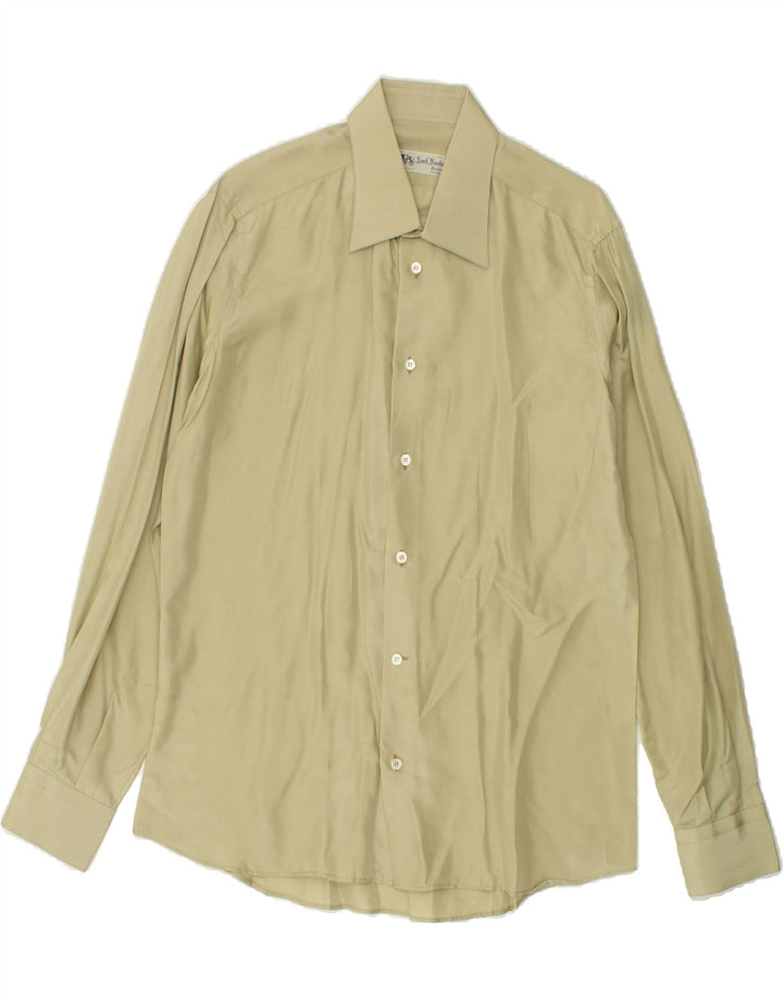Camisa masculina VINTAGE tamanho 16 41 grande seda cáqui