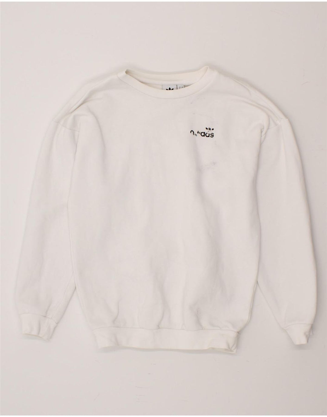 ADIDAS Womens Oversized Sweatshirt Jumper UK 4 XS White Cotton Vintage Adidas and Second-Hand Adidas from Messina Hembry 