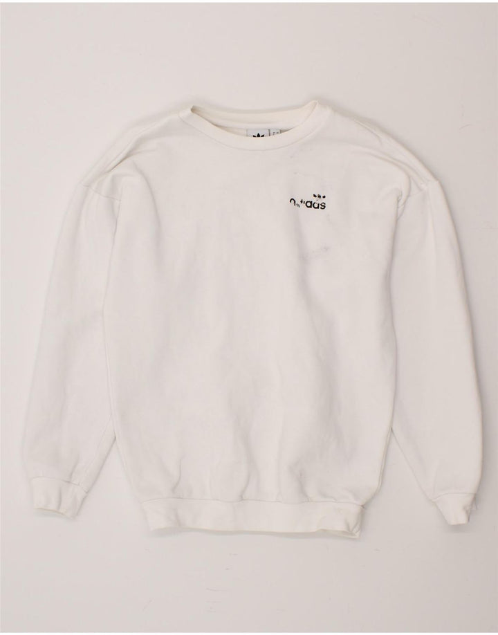 ADIDAS Womens Oversized Sweatshirt Jumper UK 4 XS White Cotton Vintage Adidas and Second-Hand Adidas from Messina Hembry 