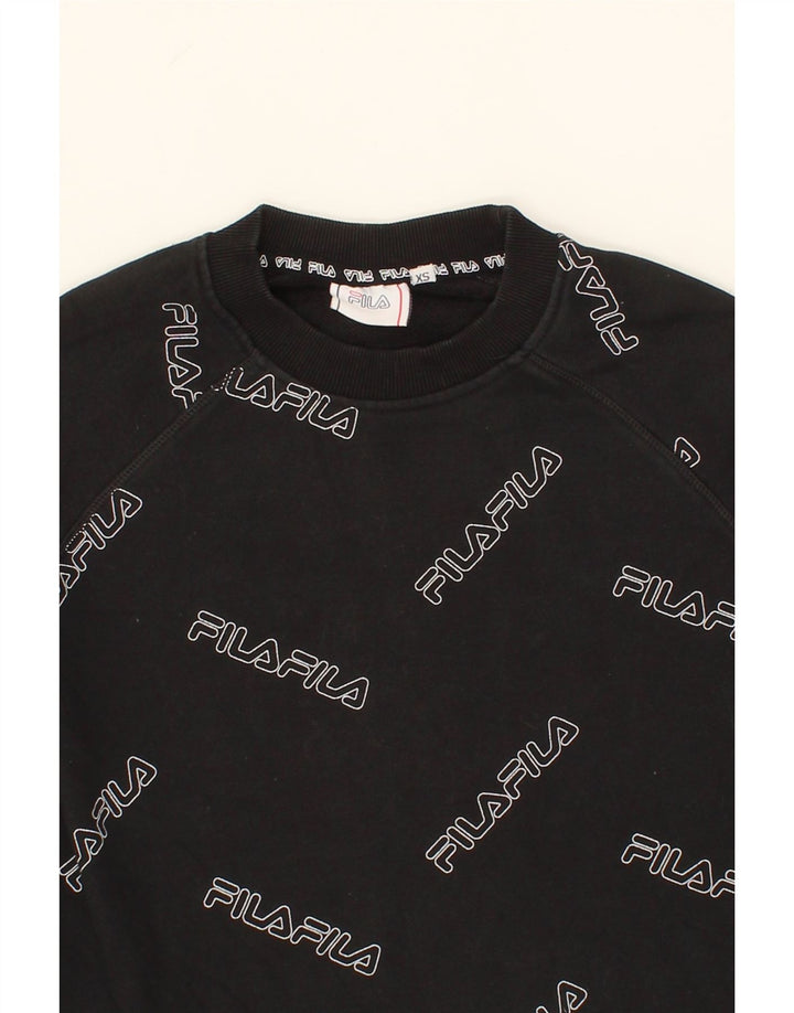 FILA Womens Oversized Graphic Crop Sweatshirt Jumper UK 6 XS Black Cotton Vintage Fila and Second-Hand Fila from Messina Hembry 