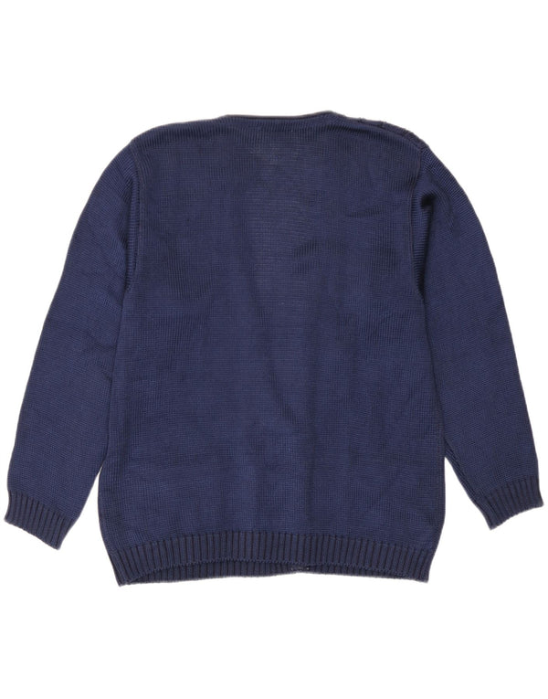 Suéter cardigã feminino vintage com peito duplo UE 42/44 grande azul marinho