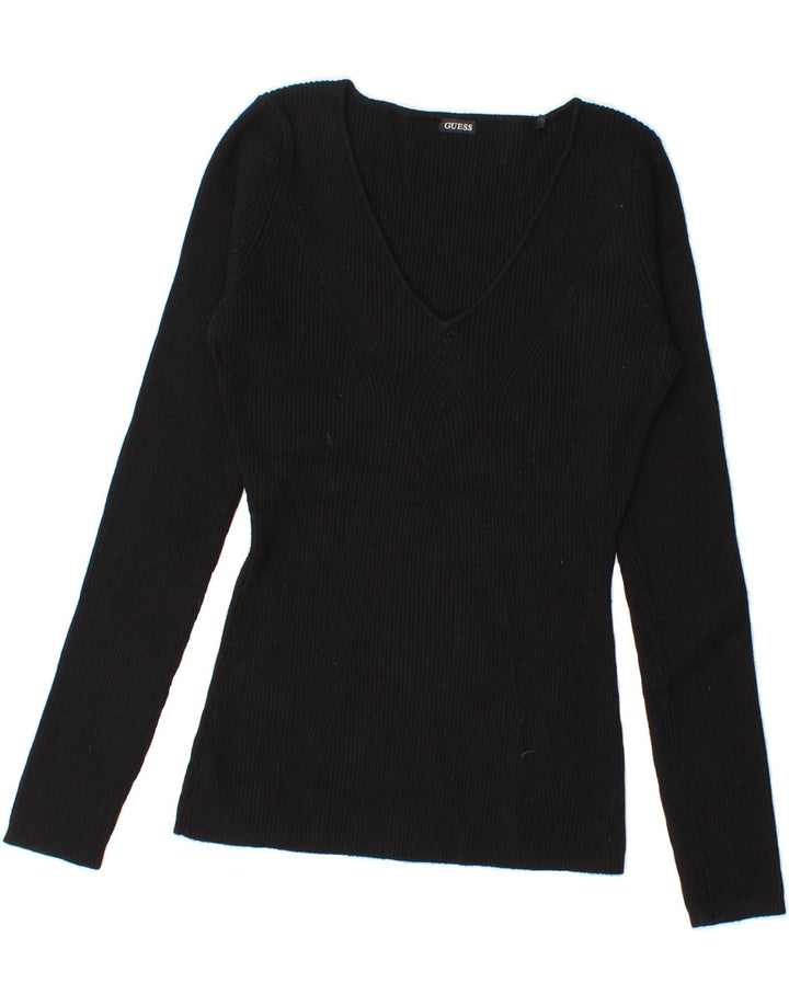 GUESS Womens V-Neck Jumper Sweater UK 18 XL Black Viscose Vintage Guess and Second-Hand Guess from Messina Hembry 