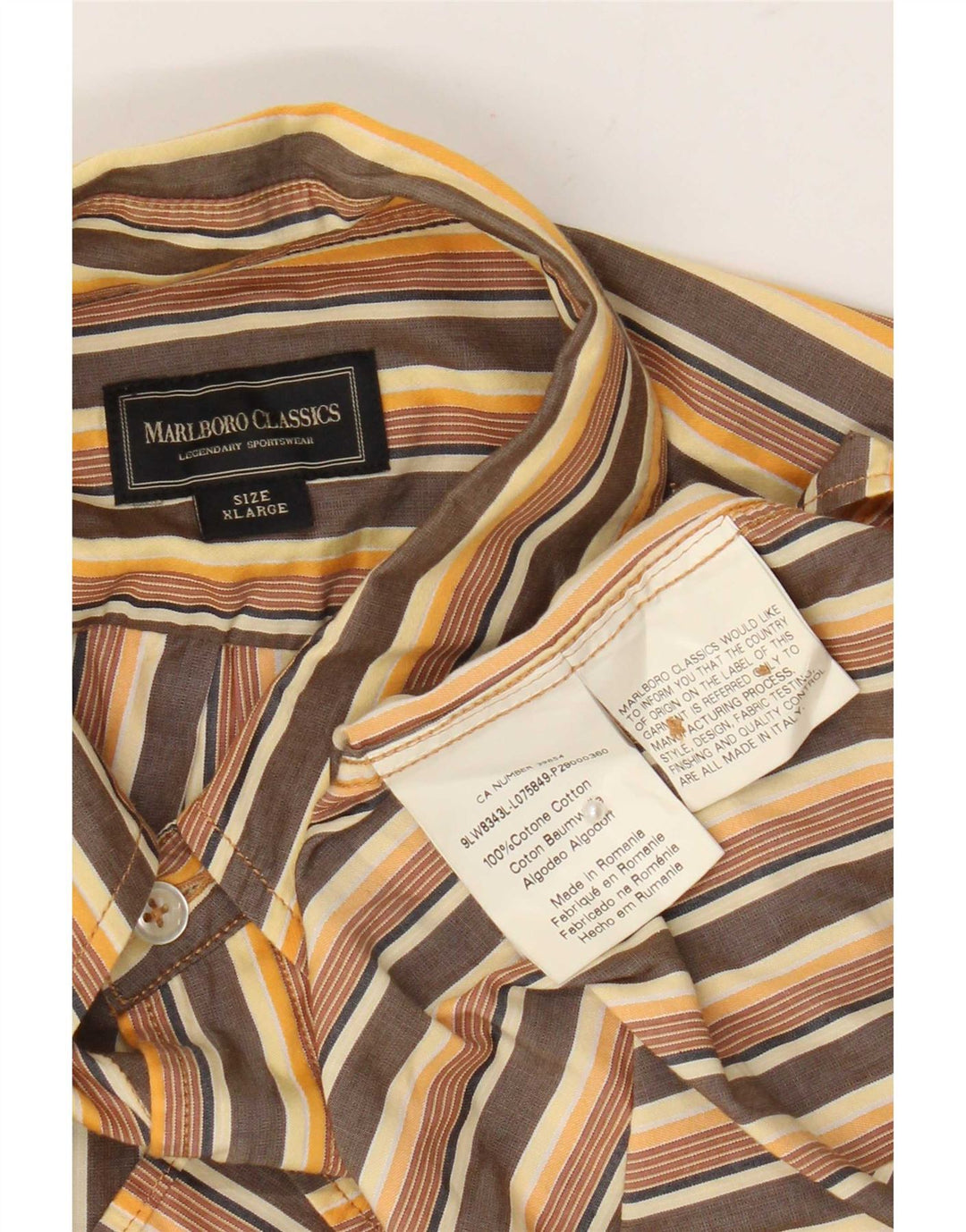 Camisa masculina Marlboro Classics Regular Fit XL de algodão listrado marrom
