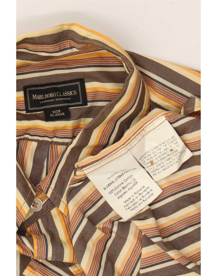 Camisa masculina Marlboro Classics Regular Fit XL de algodão listrado marrom