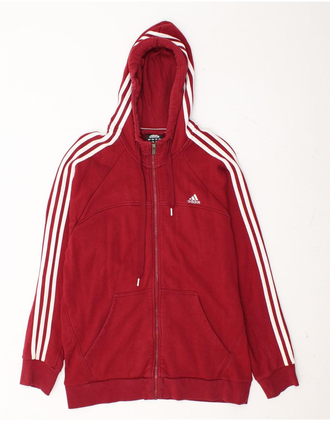 ADIDAS Mens Zip Hoodie Suéter Grande Algodão Vermelho