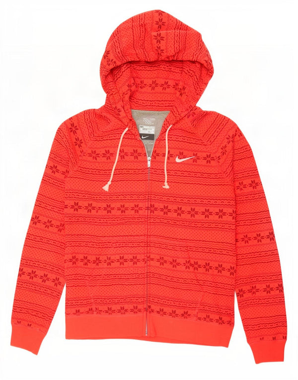 Nike Womens Zip Hoodie Sweater UK 12 Medium Orange Fair Isle Cotton