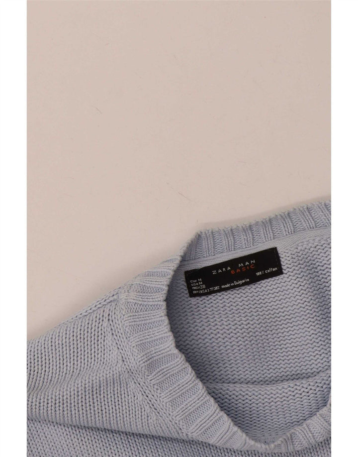 Zara Suéter masculino com gola redonda e algodão azul médio