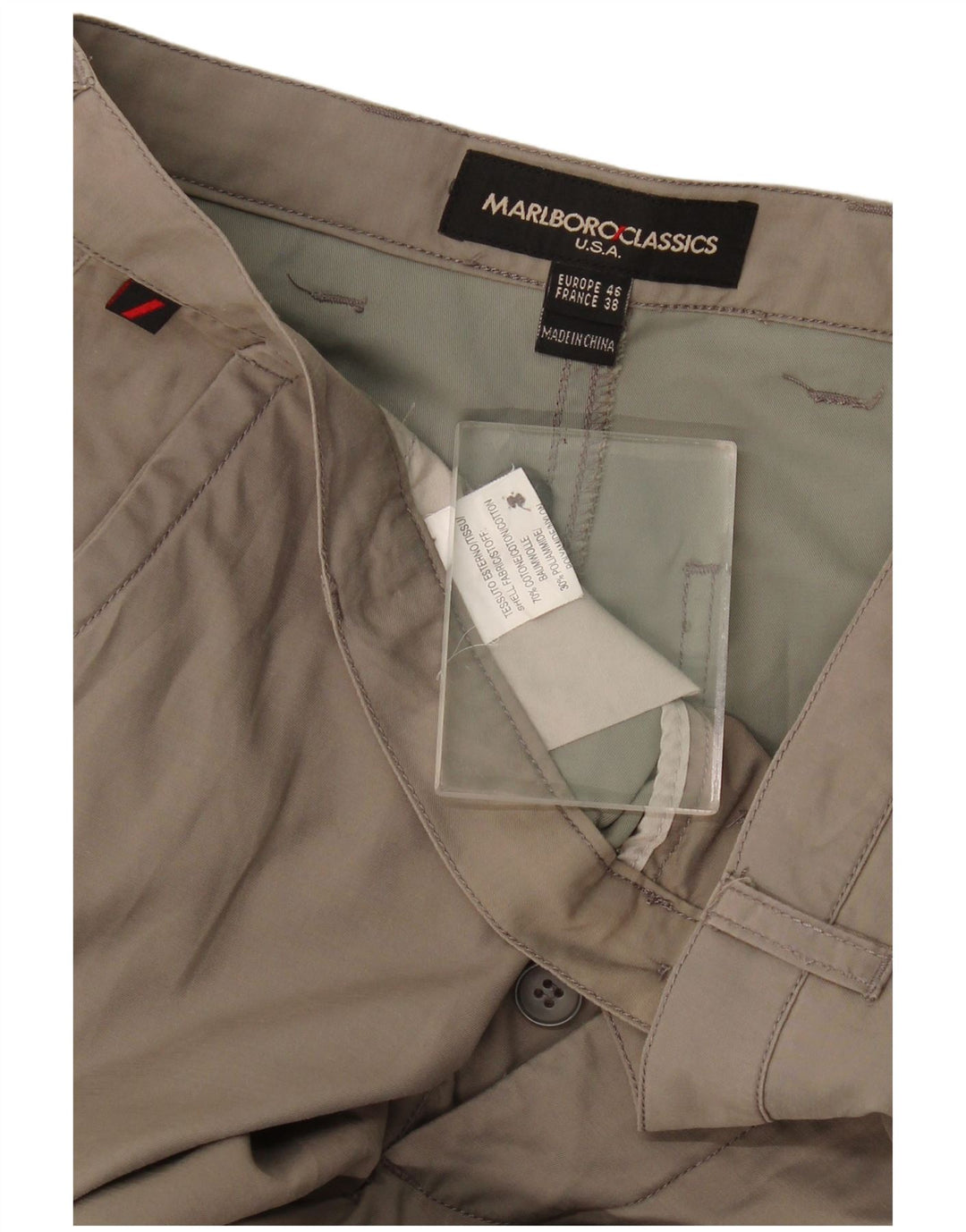 Calça chino reta masculina Marlboro Classics EU 46 pequena W32 L34 cinza
