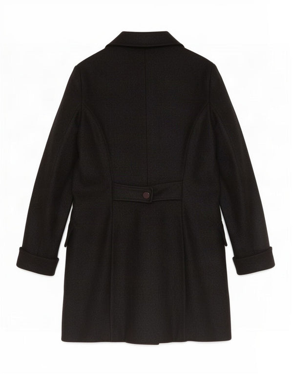 Casaco feminino vintage com peito duplo UK 12 médio preto