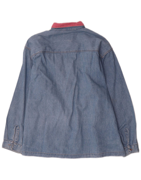 Camisa jeans oversized feminina Pepe Co Reino Unido 14 algodão colorblock azul médio