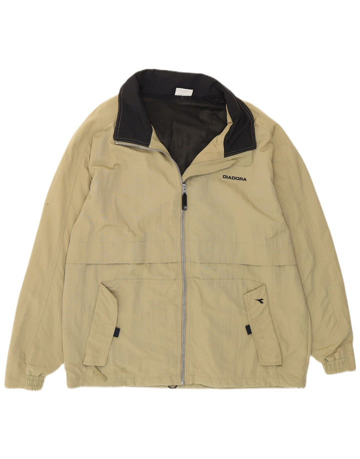 DIADORA Mens Hooded Rain Jacket UK 38 Medium Beige Polyamide Vintage Diadora and Second-Hand Diadora from Messina Hembry 