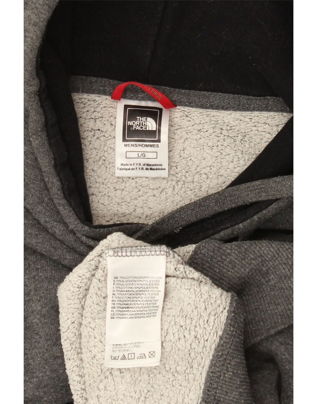 THE NORTH FACE Suéter gráfico masculino com capuz e algodão grande cinza manchado