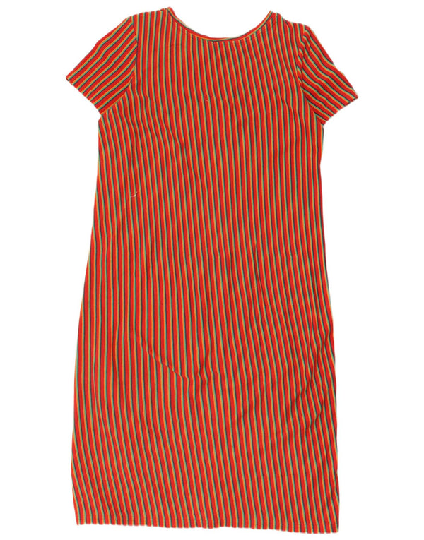 Vestido feminino Zara Trafaluc Shift UK 14 algodão listrado vermelho médio